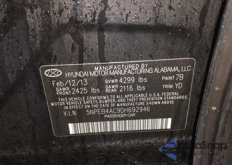 2013 Hyundai Sonata Gls from USA, damaged, VIN 5NPEB4AC9DH692946